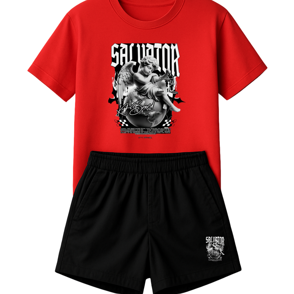 Conjunto Kit camiseta verão 100% algodão 30,1 bermuda leve para caminhada e academia ANJO SALVADOR  + RELOGIO DIGITAL