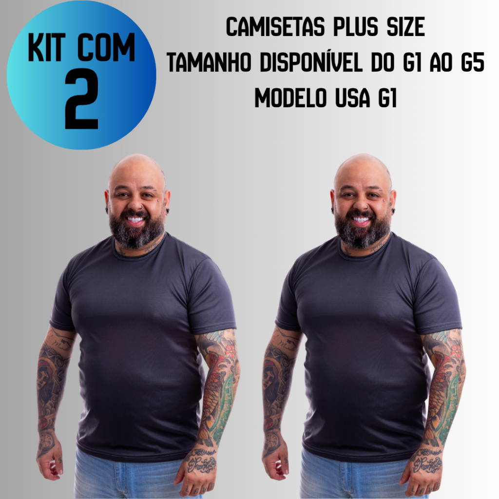 Kit 2 Camisetas Plus Size Masculino Lisa Básico Esportes Caminhada Futebol Corrida Academia Treino Tecido Leve