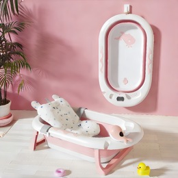 Banheira Dobrável Bebê Portátil com Almofada e Termômetro Infantil - Ideal para Pequenos Espaços