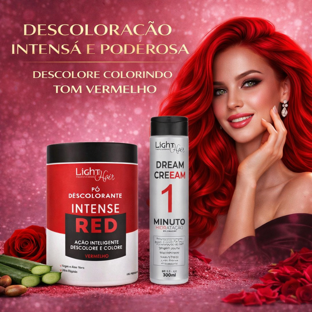 Kit Pó Descolorante Vermelho + BTX de Chuveiro Dream Cream – Descolore e Trata - Light Hair