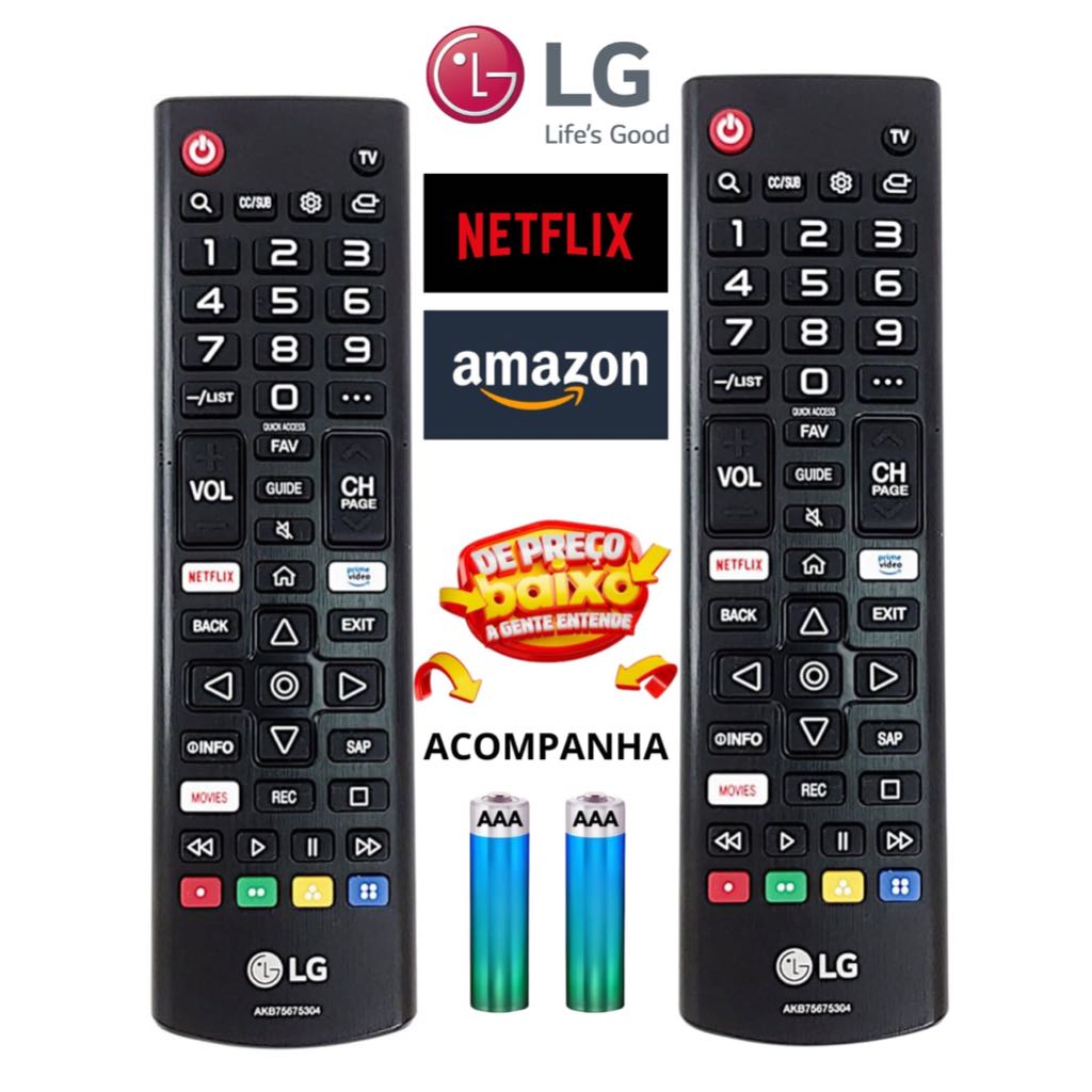 KIT 02 ControlePara TV LG Compatível Com Smart 4K LED LCD 24 32 40 43 50 55 65 Polegadas