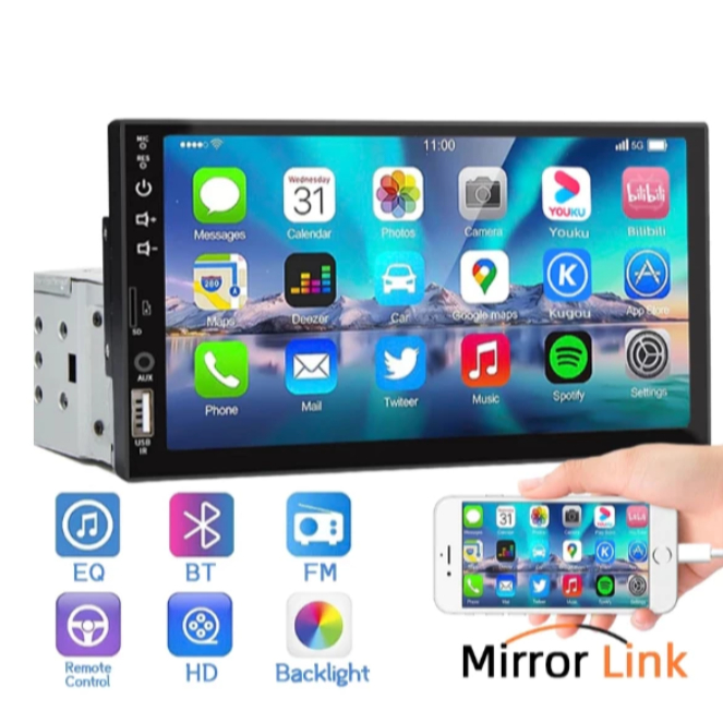Rádio Bluetooth MP5 Para Carro De 7  , Tela Sensível Ao Toque De 1 DIN , USB/AUX/TF , Suporte Mirrorlink em Oferta na Shopee