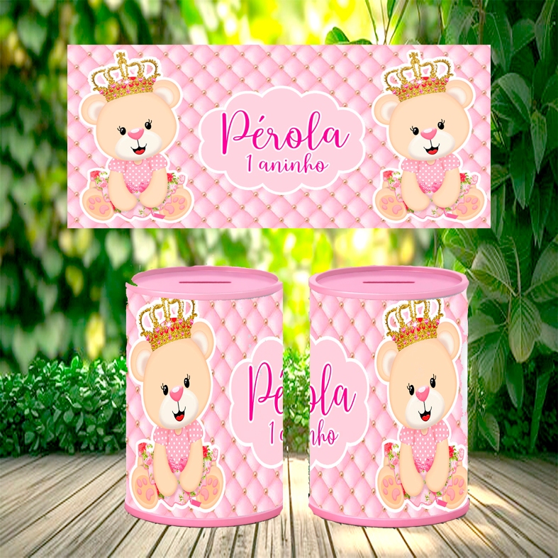 Cofrinho Personalizado - Ursinha Princesa - Lembrancinha Infantil - Chá de Bebê