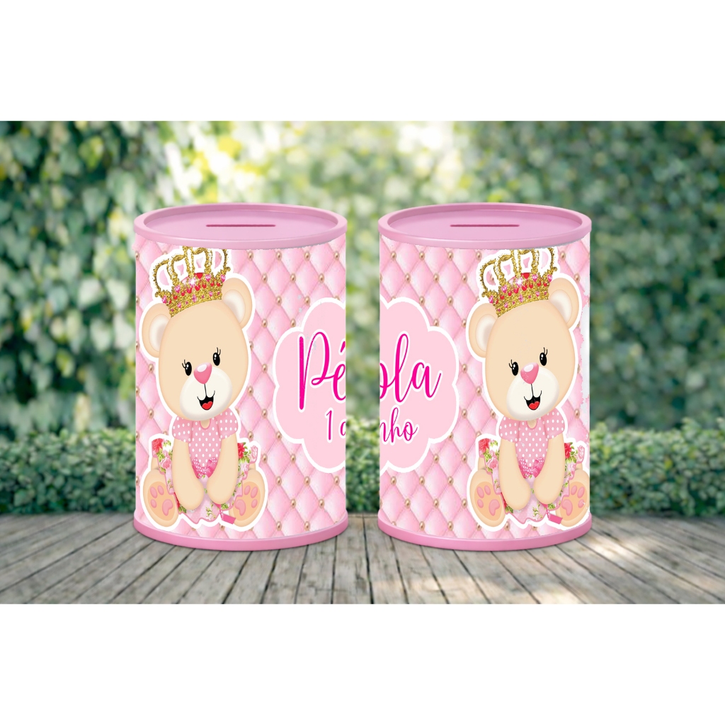 Cofrinho Personalizado - Ursinha Princesa - Lembrancinha Infantil - Chá de Bebê