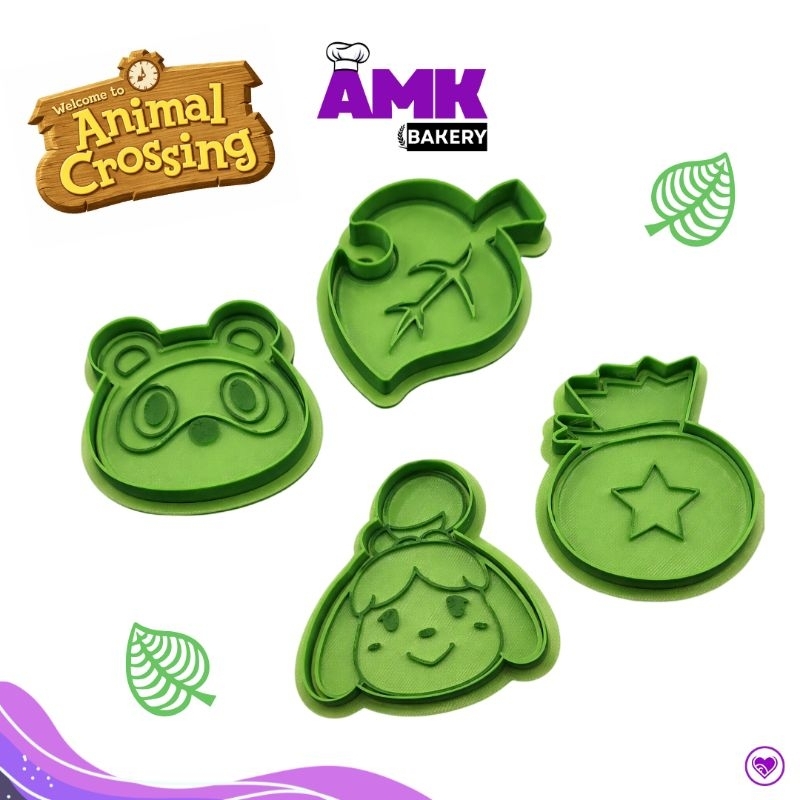 Kit 4 Cortadores de Biscoito Molde Animal Crossing Cookies Massa Pasta Americana Jogo