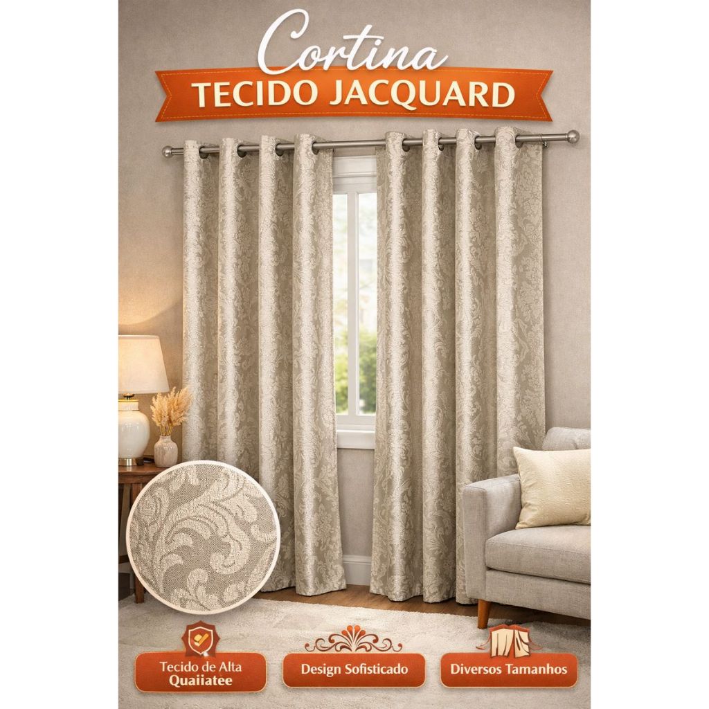 Cortina Jacquard Decorativa Luxo 3,00 x 2,80 Tecido Premium