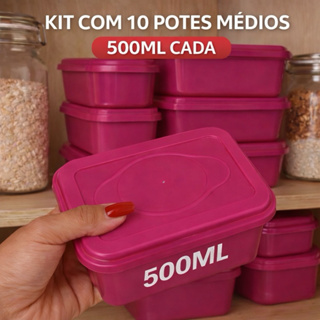 Kit 10 Potes 500ml Plástico Hermético com Tampa Livre Free BPA Marmita Freezer Organizador Cozinha em Oferta na Shopee