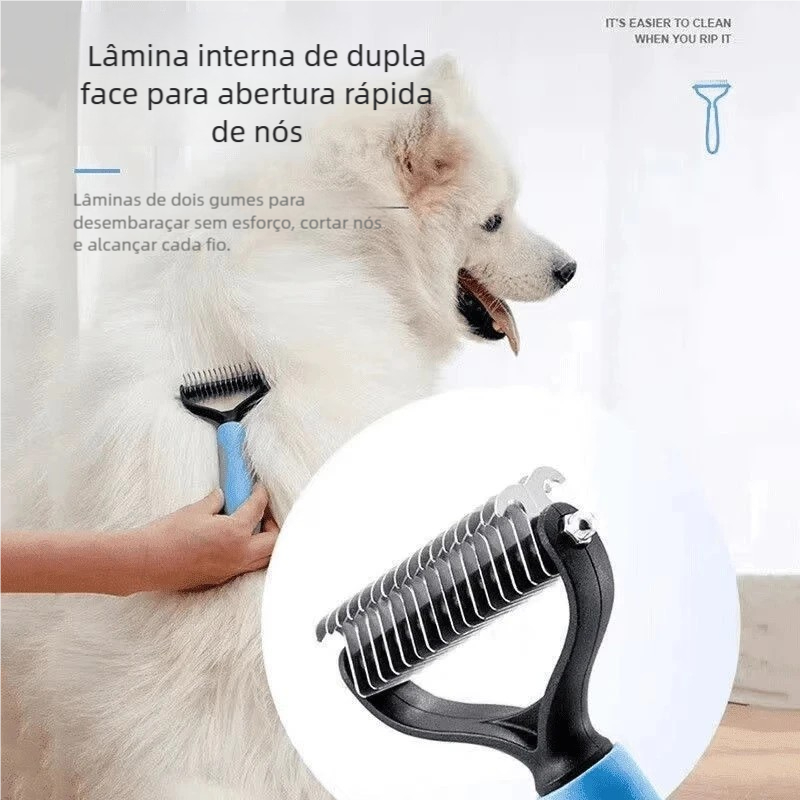Escova Pente Rake Pet - Desembolador de Pelos Longos Cachorro Gato