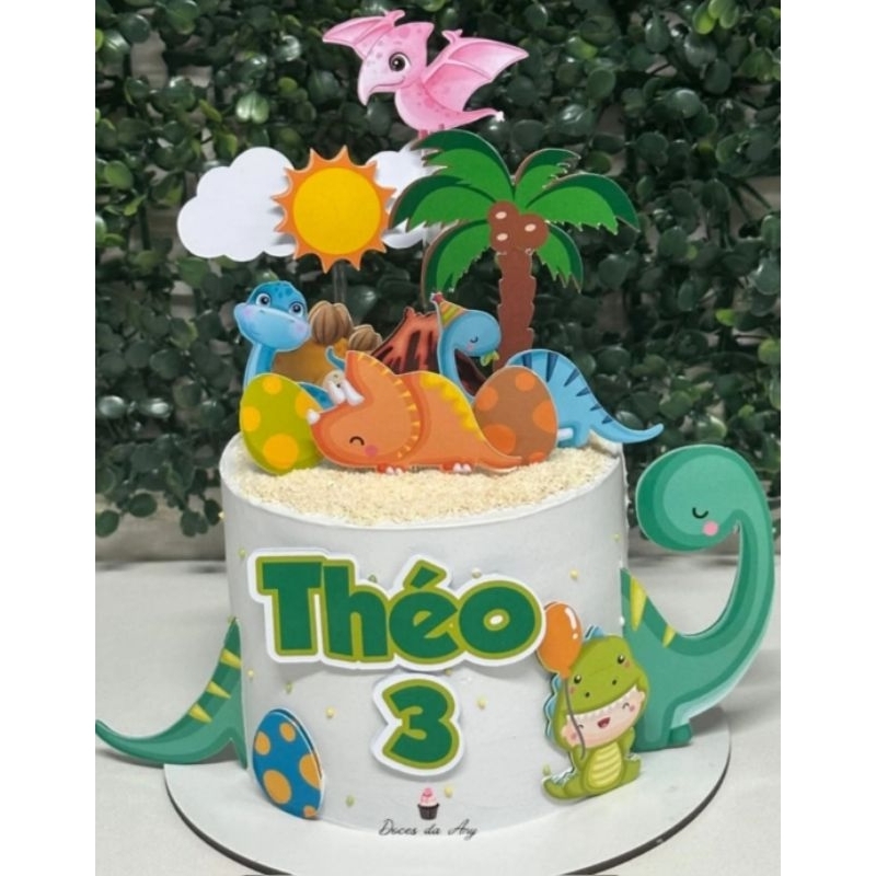 Topper de bolo Personalizado Tema Dinossauros Aniversário Mêsversário