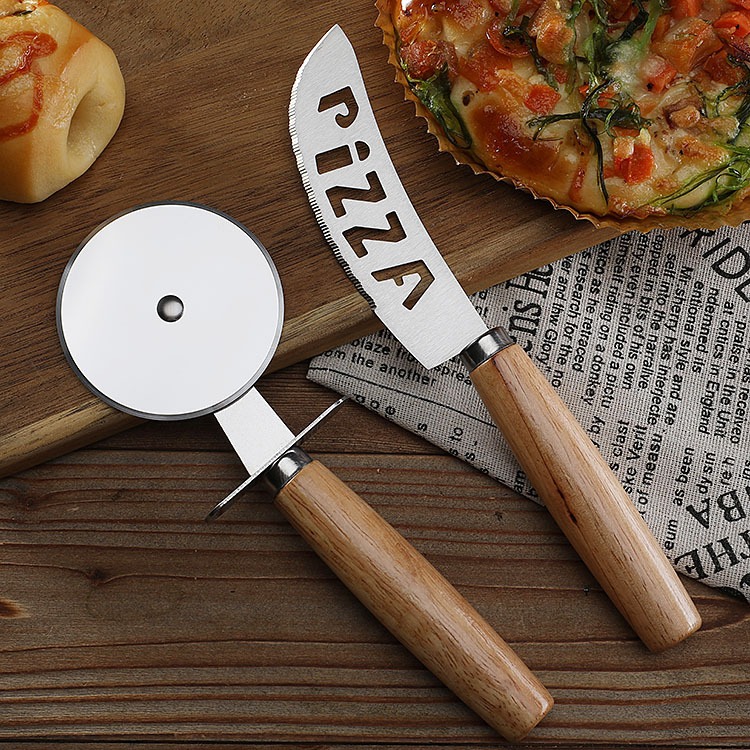 Kit Cortador de Pizza Inox Cabo Madeira - Presente Ideal para Amantes de Pizza em Oferta na Shopee