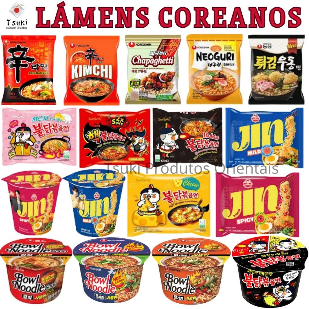 Lámens Coreanos Buldak, Bibimmen, Jin, Chapagetti, Shin, Neoguri | Macarrão instantâneo