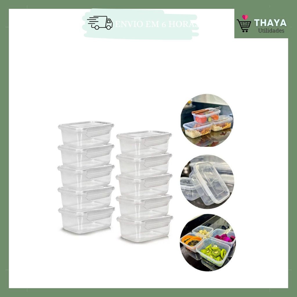 Kit 10 Marmita Potes 800ml com Travas Laterais BPA FREE - GRANDE Pequeno organizadores de congelador