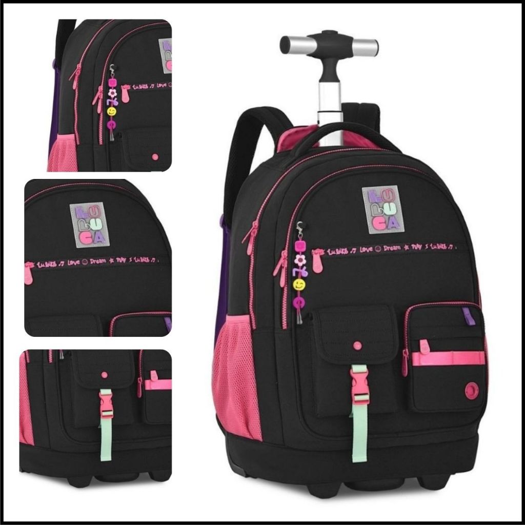 Mochila de Carrinho Oficial Luluca 19″ Menina Cores | LU24599 Escolar Preto