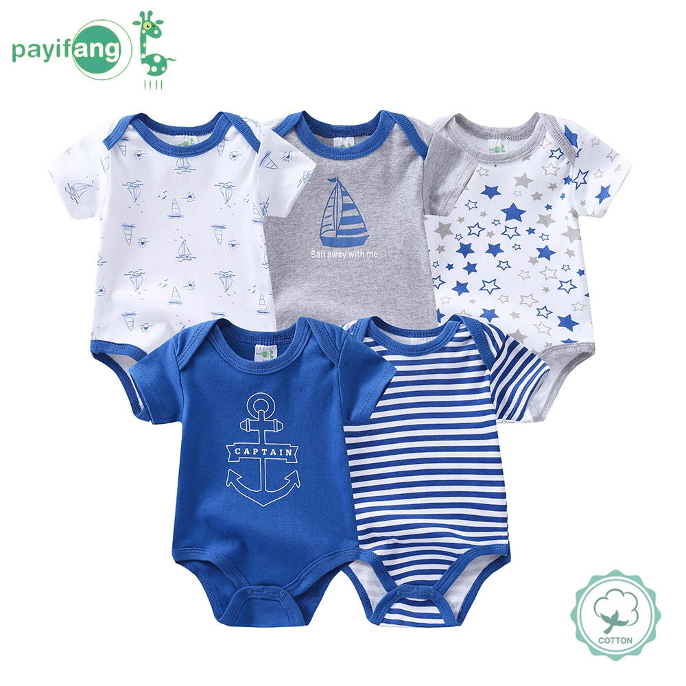 Kit 5 Pçs Macacão de Manga Curta Infantil para Bebê/Recém-Nascido de Verão 0-12M—Menina/Menino 100%Algodão em Oferta na Shopee