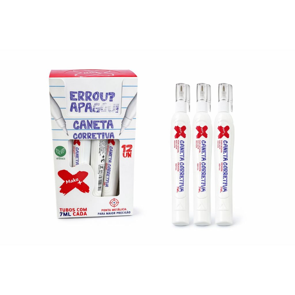 Caneta Corretiva Make+ 7ml Ponta Metálica Alta Precisão Atóxica Kit 3 6 ou 12