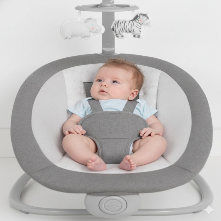 Cadeira De Balanço Musical Vibratória Para Bebês Da Mastela é Dobrável E Uma Opção Relaxante Para Bebês.