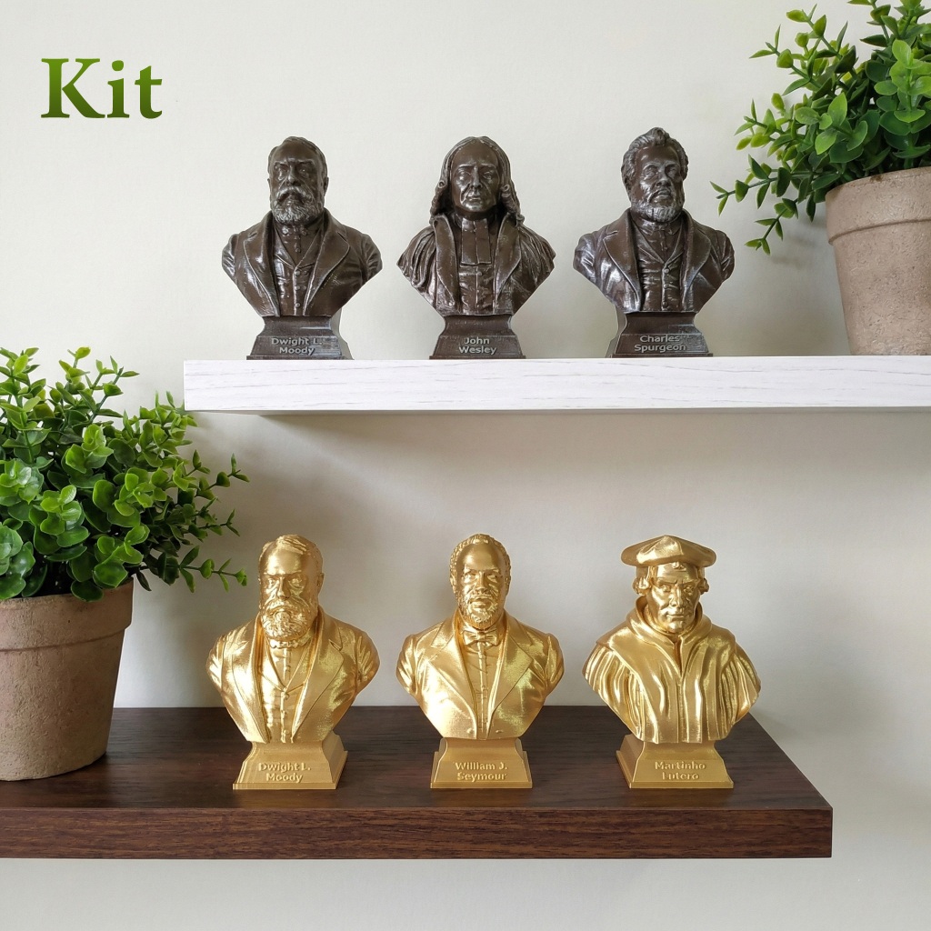Kit 3 Bustos Reforma Protestante e Avivamento Evangélico Escultura Bíblica Teologia Decoração Cristã Efeito Ouro Bronze