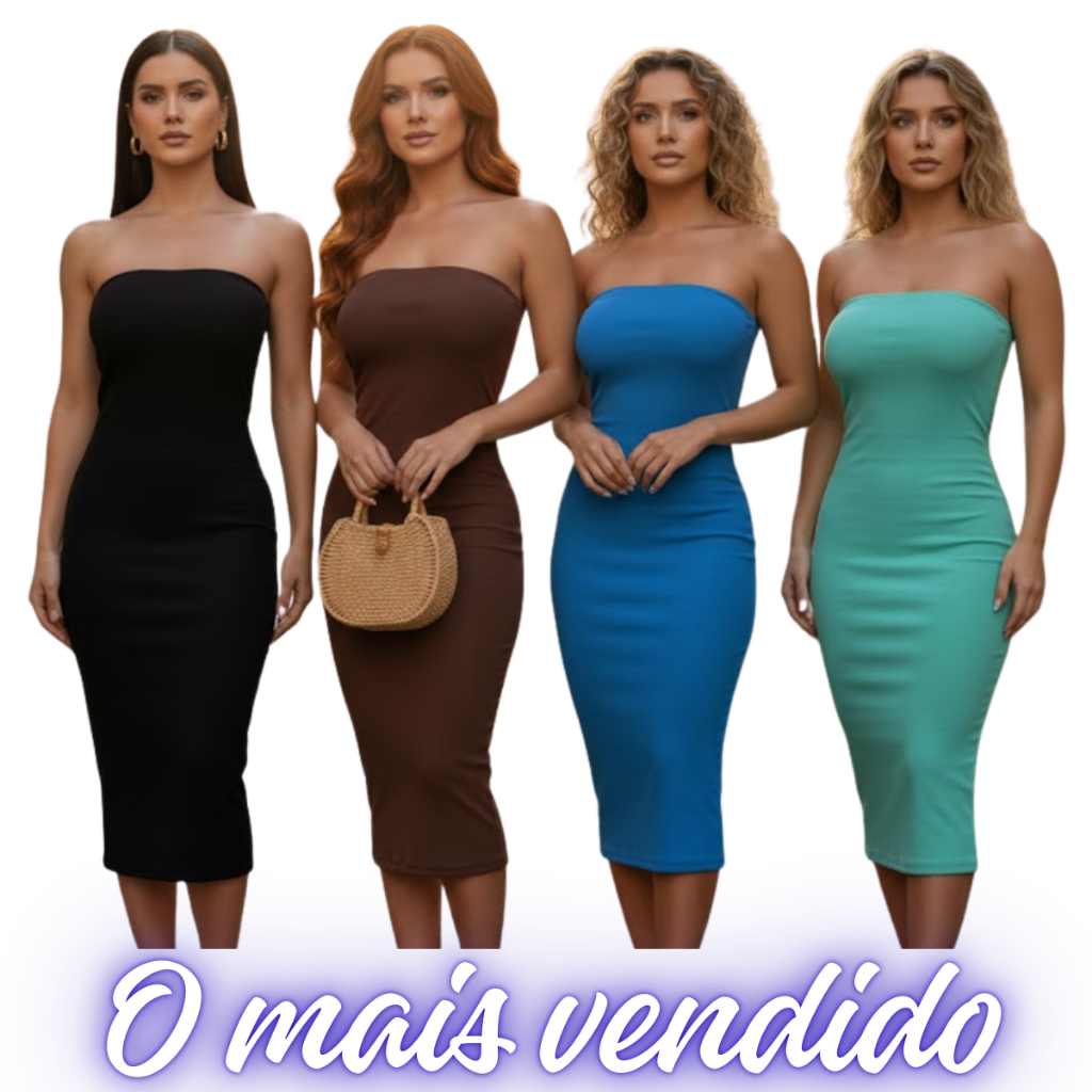 Vestido Midi Feminino Tomara que Caia Canelado Tubinho Elegânte Casual Blogueira em Oferta na Shopee