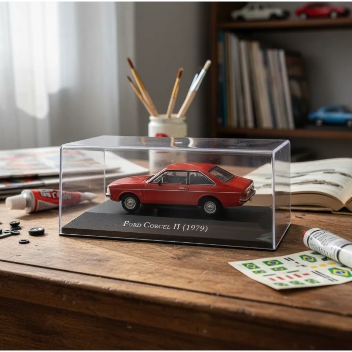 Miniatura Ford Corcel II 1979 colecionador Carro Clássico Brasileiro metal em vitrine 1/43 Vermelho