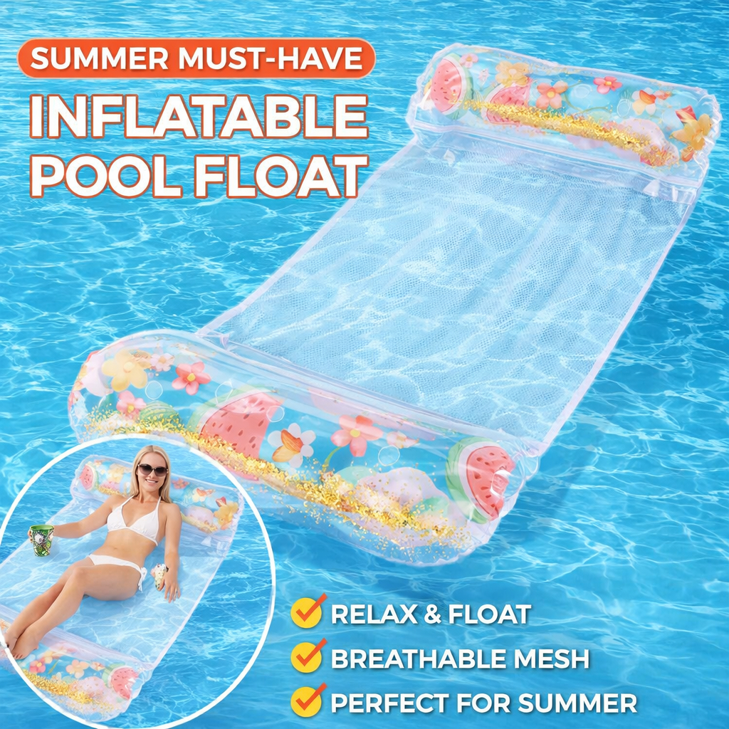 Bóia de Piscina Inflável com Rede Flutuante 120×80cm – Colchão de Água Reclinável e Confortável para Lazer
