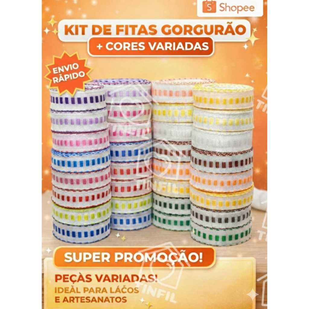 Kit Rolos Passa Fita Falso Cores Diversas - 100% Poliester em Oferta na Shopee
