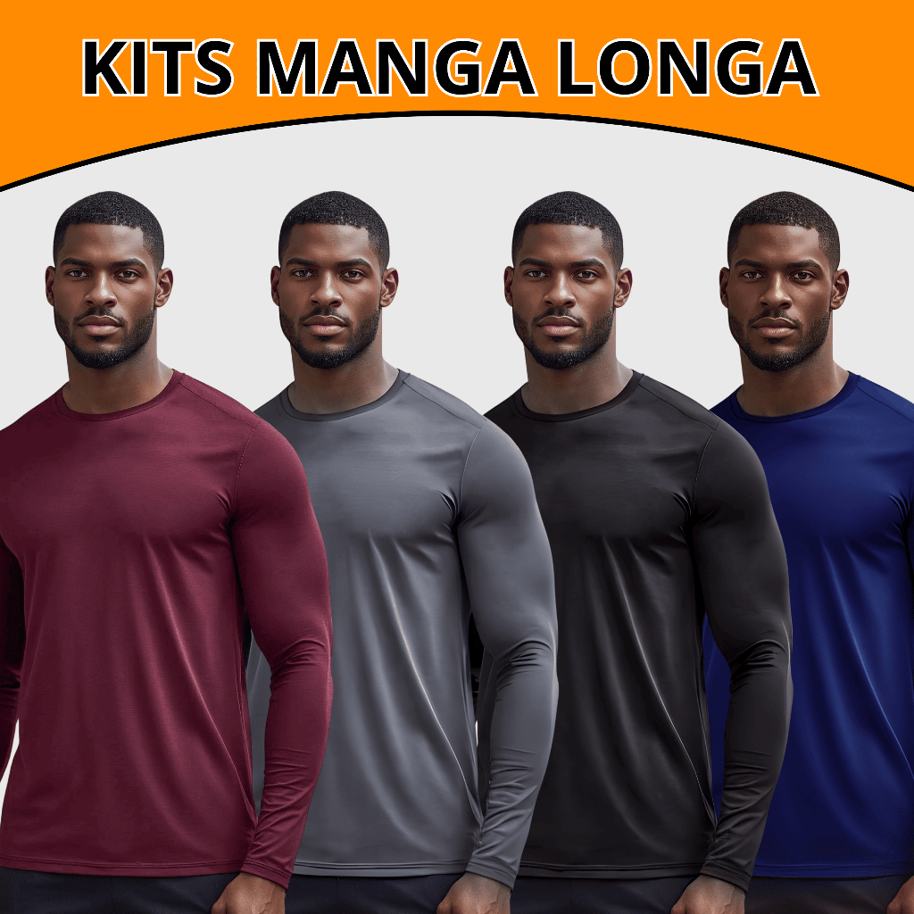 Kits Camisetas Manga Longa Dry Fit Masculina Térmica Academia Segunda Pele Treino Proteção Solar em Oferta na Shopee