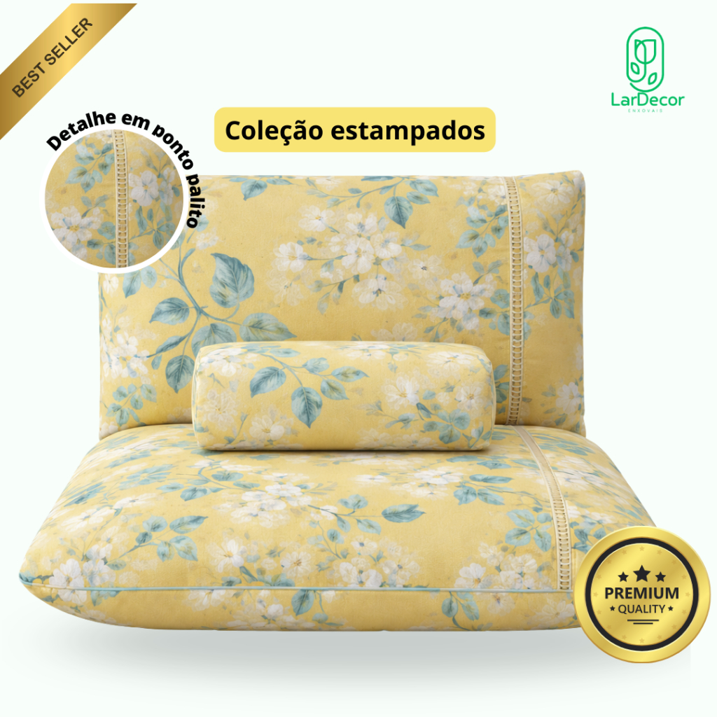 Jogo Lençol QUEEN Micropercal Premium Estampado Sortido 400 fios 03 Peças Ponto Palito Toque Macio