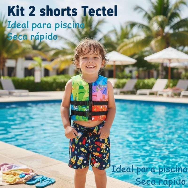 Kit 2 Short Tectel Menino Piscina Sunga Seca rápido Infantil Bermuda
