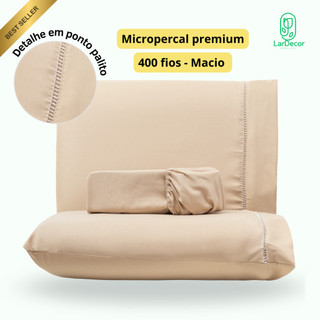 Jogo De Lençol com Ponto Palito - 400 Fios Toque Macio Não Amassa Prático Micropercal Premium