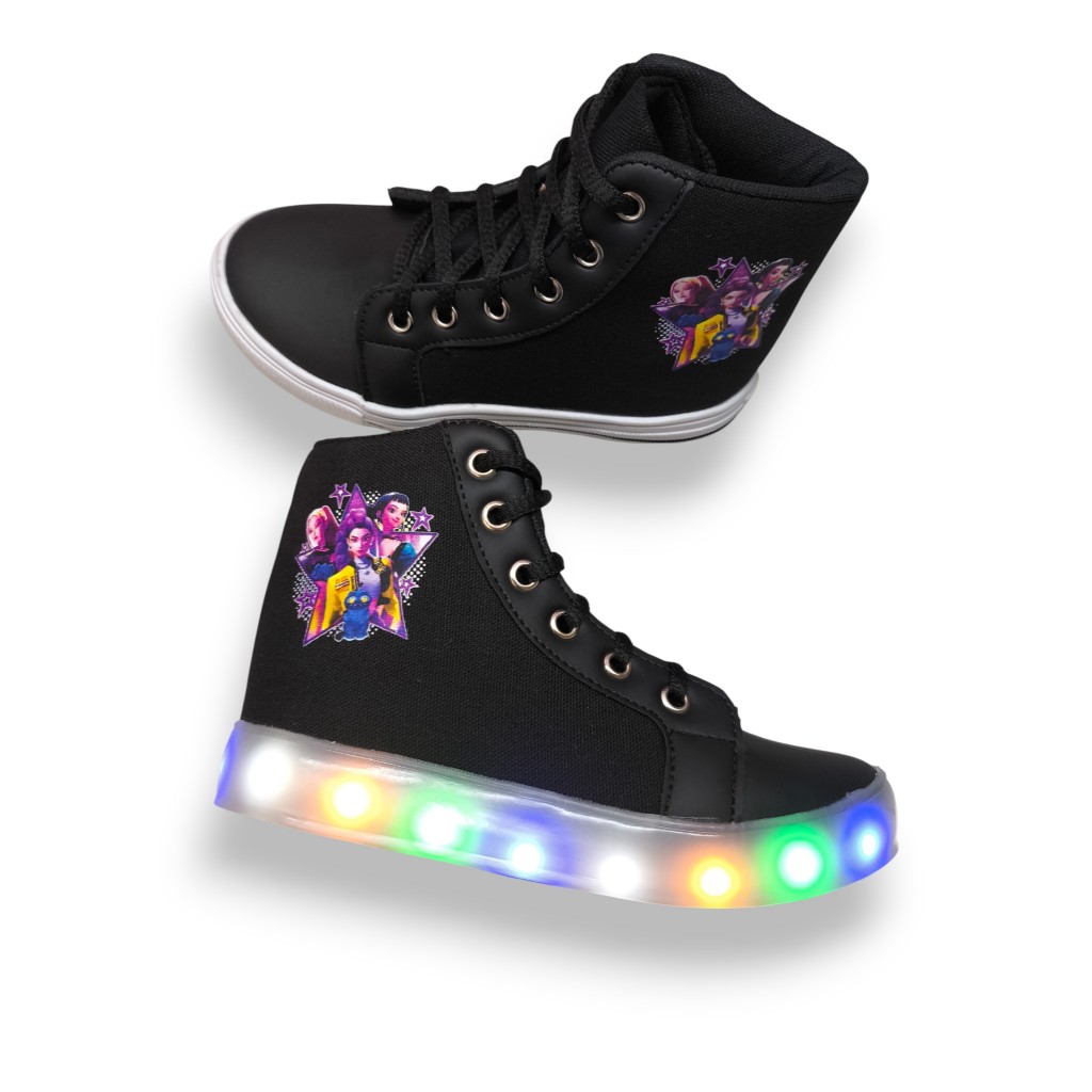 Tênis Bota Infantil Menina Desenho  Guerreira com Luz de LED Cano alto Confortável