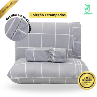 Kit Lençol Cama Box 400 fios Micropercal 03 Peças Ponto Palito Estampado Toque Macio Premium
