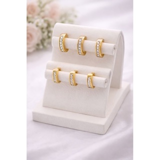 Trio de brincos Cravejados Argolinha em Aço ouro prata em Oferta na Shopee