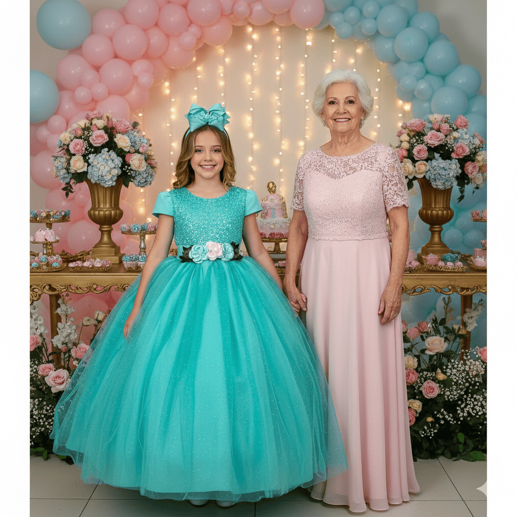 Vestido Juvenil Vila Lele Luiza Verde Tiffany