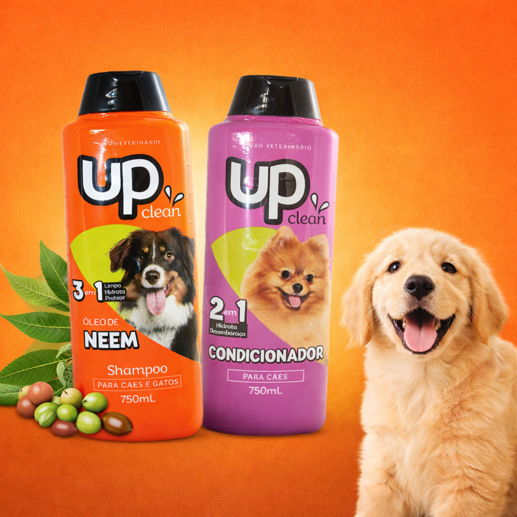 Kit Shampoo Óleo de Neem + Condicionador UP Clean 750ml Cães Adultos | Proteção, Hidratação e Brilho