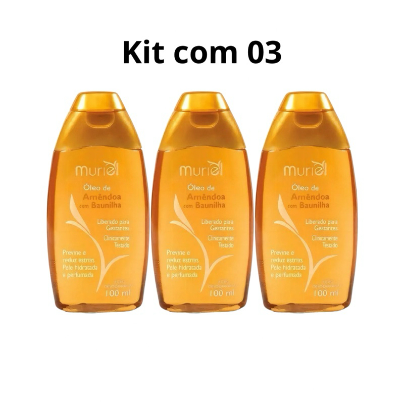 Kit 3 Óleos de Amêndoa Muriel Baunilha 100ml Gestantes Anti Estrias em Oferta na Shopee