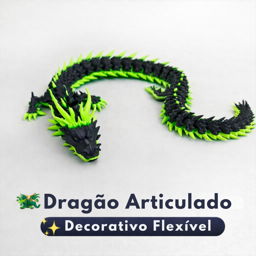 Dragão Articulado Flexível 42 cm 6 cores Relaxante Decorativo Descompressão Sensorial autismo
