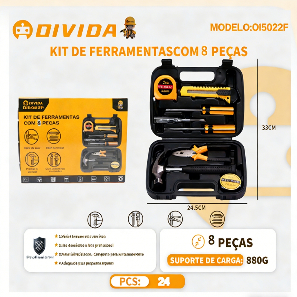 Kit 8/12 Jogo De Ferramentas Com Maleta 8/12 Peças Titanium