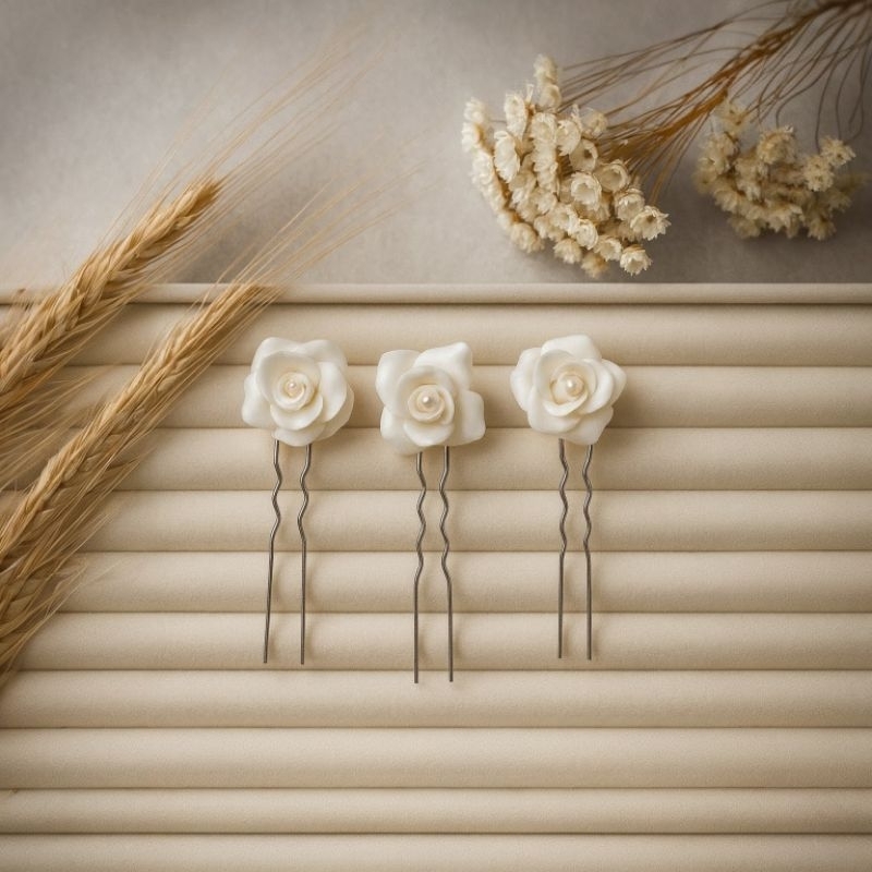 Conjunto 3 Grampos de Noiva Rosas em Porcelana Fria Pin de Noiva Arranjo de Noiva