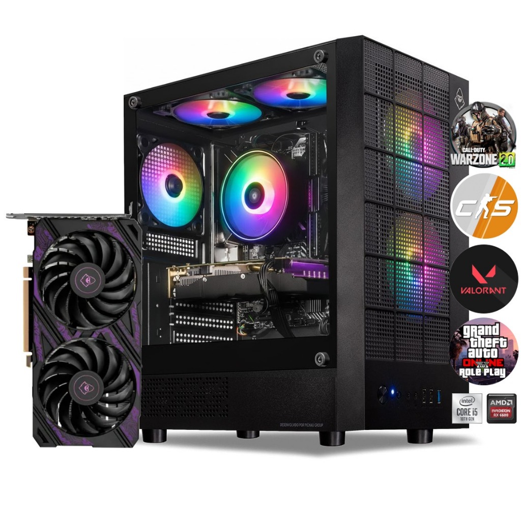Computador CPU PC Gamer Intel Core i5 10400F 16gb Ram DDR4 SSD 240GB + HD 1TB RX6600 8GB GTARP CS2
