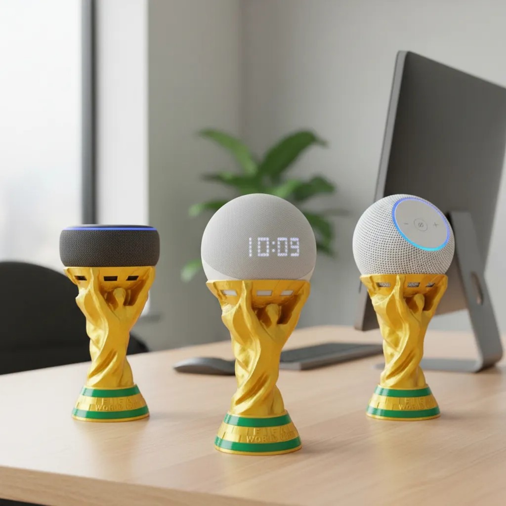 Suporte Alexa Echo Dot 3, 4 E 5 E Max. Taça Copa Mundo Fifa. Presente, decoração, futebol, esportes