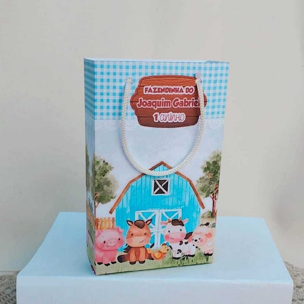 Kit Sacolinha Surpresa Festa Infantil Personalizado FAZENDINHA AZUL Lembrancinhas Aniversário PEGUE E MONTE