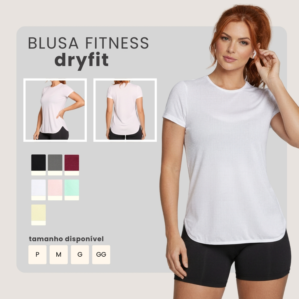 Blusa Feminina Fitness Dry Fit Manga Curta Respirável Tapa Bumbum P ao GG em Oferta na Shopee