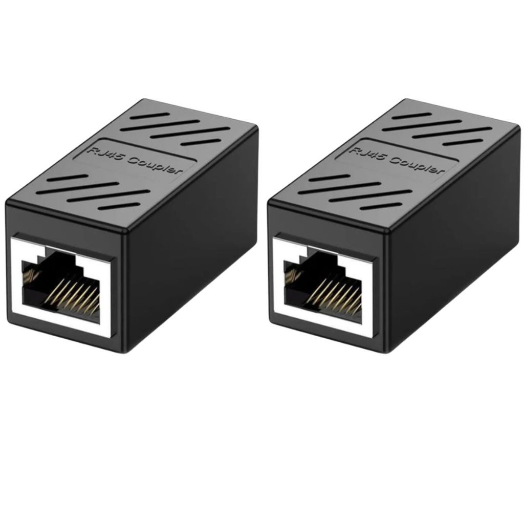 2x Adaptador Emenda Rj45 Extensor Cat5, Cat6, Cat7, Rede Ethernet Conector Blindado preto