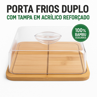 Porta Frios Em Bambu Duplo Com Tampa de Acrílico em Oferta na Shopee