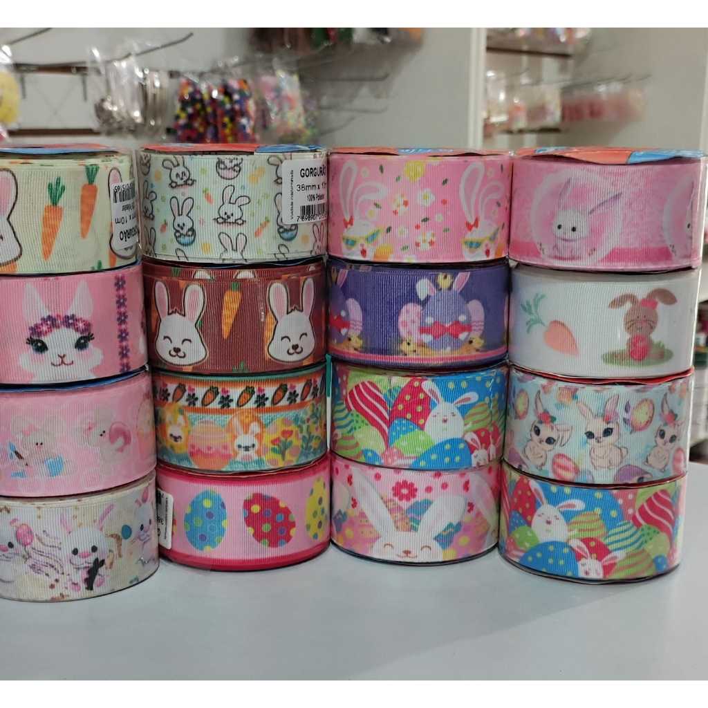 Fita de Gorgurao 38mm estampada pascoa coelho em Oferta na Shopee