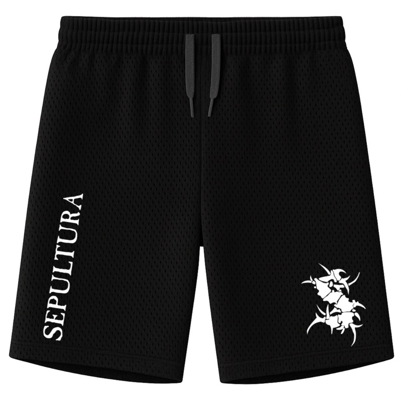 Bermuda Rock Sepultura Dry Fit Masculina com 2 Bolsos e Estampa nas Duas Pernas em Oferta na Shopee