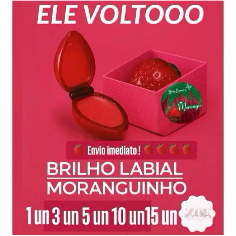 kit 1/3/5/10/12/15 Batom Brilho Labial Moranguinho Hidratante Sombra Flor - Yvis Beauty em Oferta na Shopee
