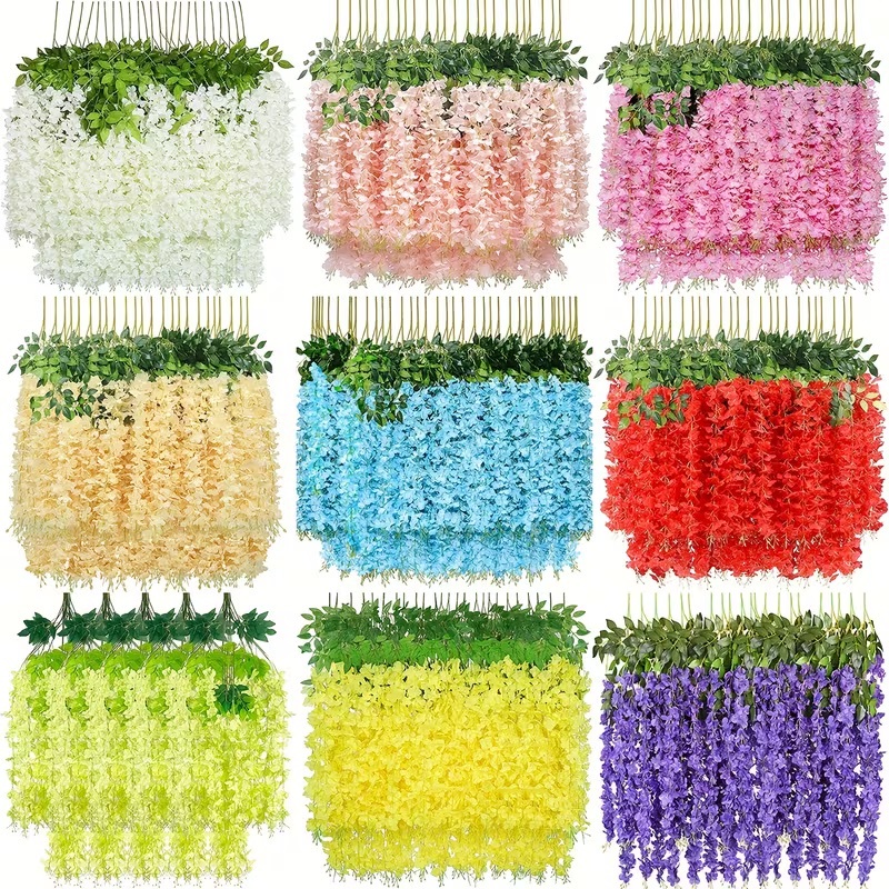 Kit 12 a 48 Cerejeira Pendente Planta Artificial Toque Real Glicínia Para Decorações De Festas Casamento - A-524
