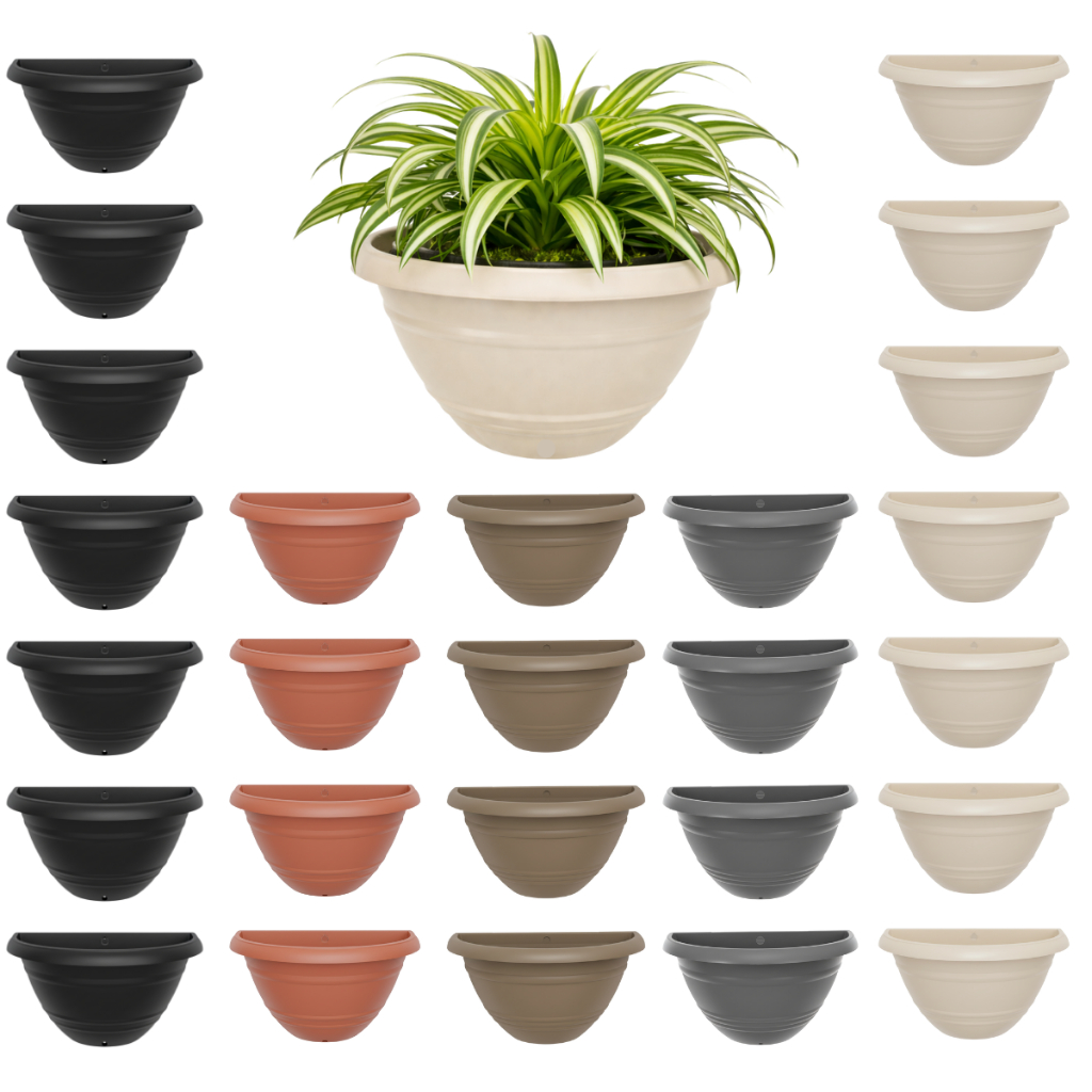 Vaso de Parede 450 ml Preto Marrom Colorido Plastico Meia Lua Flores Decoracao Hortal Vertical