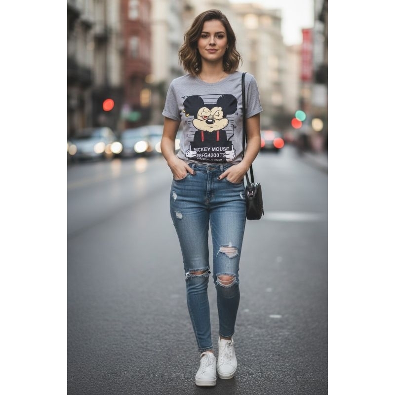 Camiseta Camisa infantil Feminina, Estampa Mickey, Tam PP (34-36)